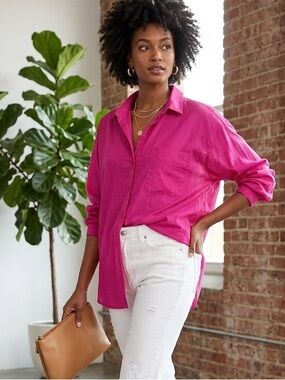 LOFT White Ankle Jeans with Hot Pink Accents